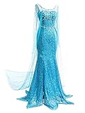 YOSICIL Costume da Elsa Frozen per Donna, Abito da Principessa Elsa Ice Queen Abito Elegante Blu Costume di Carnevale Donna Frozen Festa di Natale Cosplay Halloween,Blu,L