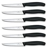 Victorinox Set di Coltelli da Bistecca Professionale Swiss Classic, 6 Pezzi, Lama Ultra Affilata, Filo Ondulato, 11 cm, Robusto Manico Sintetico, Acciaio Inox, Nero