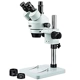 AmScope SM-1TSZ-V203 - Microscopio stereoscopico trinoculare da tavolo con stativo a colonna, ingrandimenti da 3,5x a 90x