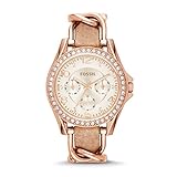 Fossil Orologio Riley da donna, movimento al quarzo multifunzione, cassa in acciaio inossidabile oro rosa da 38 mm con cinturino in vera pelle, ES3466