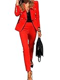 Minetom Completo da Donna Due Pezzi Slim Fit Business Blazer d Affari Elegante Ufficio Cappotto OL Giacca e Pantaloni A Rosso 42