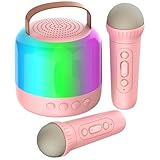 AIUNAOM Karaoke per Bambini con 2 Microfoni Wireless Altoparlante Bluetooth Portatile con Luci LED a Cinque Colori e 5 effetti Sonori Magici Giocattolo Ragazzi e Ragazze Miglior Regalo Festivo(Rosa)