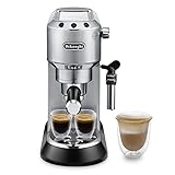 De Longhi Dedica EC685.M Macchina Caffè Espresso Manuale, Caffè Polvere o Cialde E.S.E., Montalatte classico per Cappuccini, Spegnimento Automatico, Serbatoio 1L, Filtro Singolo/Doppio, Metal