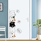 Murale Adesivo Gatto da Parete Cartoon Door, Cartoon Animal Art Decalcomania del Vinile, Adesivi Muro Gatti, Bambini Home Decor, Cartoon Lucky Cat Wall Sticker, per Accessori Casa Arredamento