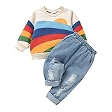 Dazzerake 2 pezzi Completini in Tuta da Neonati Abbigliamento Autunno Inverno Unisex Color Block Felpa Pullover Girocollo a Maniche Lunghe Top e Pantaloni (Arcobaleno, 3-6 mesi)