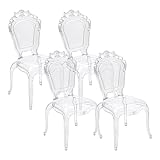 Baroni Home Set di 4 Sedie Barocche in Policarbonato Trasparente, Seduta Design Elegante Impilabile e Impermeabile da Soggiorno, Sala da Pranzo, Camera da Letto, 53x53x100 cm