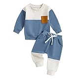 Carolilly 2Pz Set Completo Sportivo Bambino Neonato Tuta Sportiva Bambino Maschio Colore a Contrasto Felpa Senza Cappuccio Girocollo Manica Lunga+Pantaloni Elastico in Vita (Blu, 6-12 Months)