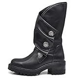 IF Fashion Scarpe da Donna Stivali Stivaletti Biker Fibbie Anfibi al Polpaccio con Fibbie Bottoni Medaglie 20579 Nero N.39