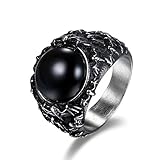 JewelryWe Anello Grande da Uomo Gotico con Onice Nero Pipistrello Anello Punk Regalo