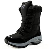 GURGER Stivali Donna Invernali Impermeabili Stivali da Neve Donna Alti Pelliccia Calda Stivaletti Inverno Scarpe da Trekking Nero 39