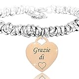 SAGA GIOIELLI® BRACCIALE NODINI INTRECCIATO DONNA FRASI PENSIERI PAROLE EMOZIONALE INCISIONE CUORE (Grazie di cuore)