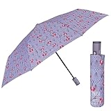 PERLETTI Ombrello Donna Pieghevole con Fiori di Loto - Ombrello Antivento Compatto Apertura e Chiusura Automatica - Ombrello Ragazza da Borsa Resistente Leggero - Diametro 98 cm (Loto Déco Viola)