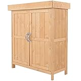 Outsunny Casetta in Legno da Giardino con 2 Ante, Armadio da Esterno Porta Attrezzi da Giardino con Tetto Apribile, 74×43×88cm