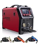 ARCCAPTAIN Saldatrice a Filo Continuo, Saldatrice MIG 200A 6 in 1 Gas MIG/Gasless Flux Core MIG/Stick/Lift TIG/Spot Welding/Spool Gun 110V/200V Saldatrice Multiprocesso in Alluminio con display LED