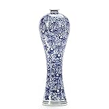 LANLONG Vaso di ceramica in porcellana blu e bianca cinese fatto a mano decorativo vaso di fiori per soggiorno, decorazione della casa, ufficio, centrotavol（33cm）