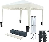 Gazebo 3 x 3 M Pieghevole Idrorepellente Struttura Acciaio Copertura 160 gr/m² Con 4 Sacche Per Pesi E Sacca Di Trasporto Chiusura A Fisarmonica Da Giardino Campeggio Esterno Piscina Fiere (Beige)