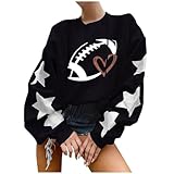 FGVFCS Felpe da donna senza cappuccio Plus Size Top a maniche lunghe girocollo Pullover manica a stella Rugby Stampa grafica Felpa da donna Trendy 2024 Vestiti per uscire Top autunnali, 01 Nero, XL