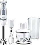 Braun MultiQuick5 Vario MQ5235WH, 5 ANNI DI ASSISTENZA, Minipimer Frullatore ad Immersione, 21 velocità, Dotato di tritatutto da 500ml, frusta a filo e Bicchiere da 600ml, Potenza 1000W, bianco/grigio