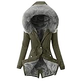 HHMY Parka invernale da donna foderata, calda fodera in orsacchiotto, cappotto trapuntato, lungo con cappuccio, cappotto spesso foderato in pelliccia, tinta unita, con chiusura lampo, S - 3XL, verde,