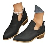 MEECHI 2024 Nuovi Stivaletti con Tacco Boots Eleganti da Donna con Volant Stivali Corti Autunno Inverno in Pelle Scamosciata Booties Slip-on A Punta for Lavoratori Scarpe alla Caviglia(Black,39 EU)