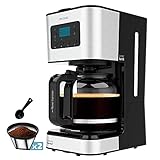 Cecotec Caffettiera a Goccia Programmabile Coffee 66 Smart Plus. 980 W, Capacità 12 Caffè, Tecnologia ExtemAroma e Funzione AutoClean, Finiture in Acciaio Inox, Schermo LCD, 1,5 L