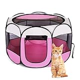 Recinti Gioco Portatile Animali Domestici, 74x74x43cm Cabina Pieghevole per Cuccioli Cani Gatti Conigli - Interno Esterno (Rosa)