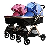 PASSEGGINO/CARROZZINA PIEGHEVOLE 2in1 DOPPIO/GEMELLARE DUE BLU E ROSA BAMBINI