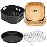 4PCS 22CM Accessori Friggitrice ad Aria - Accessori per Moulinex 6,5L, Princess 6,5L, COSORI 5,5L, Philips XXL 7,2L Airfryer, Vassoio Pizza, Griglia, Teglia Silicone, Carta da Forno, Senza BPA