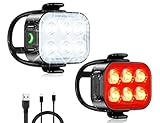 Glangeh Set Luci Bicicletta LED Ultra Sottile, USB Ricaricabile & Impermeabile IP65 Luce Bici Anteriore e Posteriore, 4+6 Modalità di Illuminazione Luci Bici per I equitazione Notturna, Campeggio