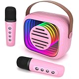 Karaoke per Bambini con 2 Microfoni, Macchina Karaoke Bluetooth Portatile, Regalo Bambina Mini Karaoke Cassa con LED, Regalo per Bambina 3-12 Anni