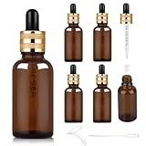 StarryTiger 6 pcs 30ml Bottiglie Contagocce Vetro, Flaconi Bottiglie Contagocce in Vetro Ambrato con Pipette Contagocce per Laboratorio, Olio Essenziale, Aromaterapia