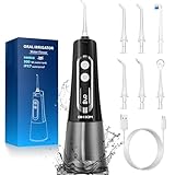 Idropulsore Dentale DIHOOM, Irrigatore Orale 300ml Professionale 9 Modalità e 4 Ugelli, Water Flosser USB Ricaricabile e IPX7 Impermeabile Idropulsore Dentale Portatile pe (Nero)