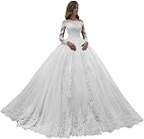 Snow Lotus Abito da Sposa in Pizzo con Spalle Scoperte da Donna Abiti da Sposa a Maniche Lunghe-Taglia Nuziale 38, Abito da Sposa Italiano Taglia: 38ESBAN