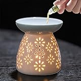 Lampada di Profumo di Notte, Ceramica Scavare Aroma Lampada, Bruciatori di Olio Essenziale con Tè Titolare Candelieri, Bruciatore Candela di Porcellana Bianco Piccolo Porta Candela Ceramica Diffusore