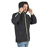 PERLETTI Giacca Impermeabile Uomo Antivento Leggera - Impermeabile Pioggia Trench con Cappuccio e Dettagli Catarifrangenti - Uomo Antipioggia Giacca a Vento Corsa Trekking Outdoor (L, Nero)