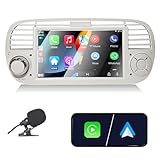 Liulbobu Autoradio per Fiat 500 2007-2015 compatibile con Carplay/Android Auto, Autoradio Fiat 500 da 7 pollici con touchscreen/Bluetooth/FM/AM/USB/DPS/RDS/Mirror Link-Bianco