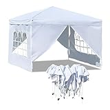 Baroni Home Gazebo da Giardino 3x3 m con 4 Pareti Laterali con finestre, Tenda da esterno per eventi, feste e uso commerciale, Impermeabile, Pieghevole, Bianco