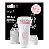 Braun Silk-épil 7 Depilatore Donna, Epilatore Elettrico Donna Con Testina Ampia Per Una Epilazione Semplice, Wet & Dry, Con Testina Per Rasoio Donna, 7-030, Bianco/Rosa