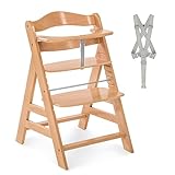 hauck Seggiolone Pappa in Legno Alpha+ - Seggiolone Evolutivo da 6 mesi fino a 90 kg - Sedia Evolutiva con Barra Frontale, Cintura Inguinale e a 5 Punti - Legno Certificato FSC® - Naturale