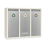 KLARSTEIN Ordnungshüter 3 - Pattumiera, Bidone Immondizia, Raccolta Differenziata, 3 Scomparti, 45 Litri (3 x 15 L), Chiusura Ermetica trattieni Odori, Acciaio Inox, Beige-Crema