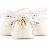 FLOFIA 24pz Sacchetti Iuta Bomboniere Confetti 10x8cm Sacchetti Bustine Iuta + 24pz Croce Legno Tau + Nastro Raso per Confetti Bomboniere Comunione Battesimo Cresima Nascita Matrimonio