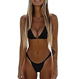 Generic Costume da Bagno Sexy da Donna con e Sexy con Due Costumi da Bagno Perizoma Bikini a Due Pezzi con Taglio Costume da Bagno Brasiliano Push-up (01-Black, L)