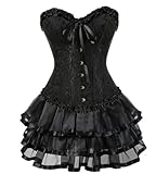 WEITING Abiti con Corsetto Overbust in Raso di Pizzo Abiti da Ballerina Showgirl Barlesque Corsetti e Bustini Lingerie Top per Donne Gonna Tutu Set-Style-B Nero-XS