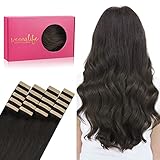 WENNALIFE Extension Capelli Veri Biadesivo, 20pcs 35cm 50g Marrone Scuro Extension Biadesive Capelli Veri Lisci Remy Tape in Hair Extensions