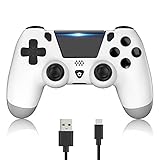 YUYIU 【Aggiornamento Wireless Controller per Ps4 Remote Plays-tation 4/Slim/Pro/PC, Controllori con Doppio Vibrazione Shock Speaker, Jack per Cuffie Touch Pad Six Axis Motion Control (Bianco)