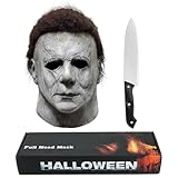 Kseyic Michael Myers Maske Spaventoso per Adulti,Maschera Completa per Halloween Horror Viso Copricapo in Lattice Con Capelli (C)