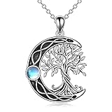 YAFEINI Albero della Vita Collana 925 Argento Sterling Pietra di Luna Celtica Nodo Collana Pendente per Le Donne Gioielli (Collana luna albero della vita)