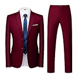 Allthemen Abiti da Uomo 2 Pezzi Abito da Sposa Regular Fit Abito da Lavoro a Due Bottoni Blazer Pantaloni Vino Rosso L