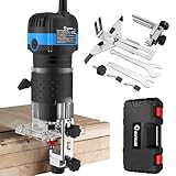 COLFULINE Fresatrice per Legno Elettrofresatrice 800W 6.35mm 28000RPM Fresatrice Elettrica a Mano per Bordi con Alloggiamento in Plastica con 6 Velocità Variabili Guida Dritta Rotella di Guida 3m Cavo