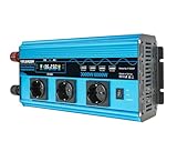 Inverter 3000 W/6000 W, convertitore di tensione sinus puro 12 V, 230 V, con 3 prese europee e 4 porte USB, indicatore di tensione LCD